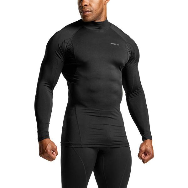 Tesla Men's Compression Wear Undershirt, High Neck, Elastic, UV Protection, Sweat-Absorbent, Quick-Drying, Long-Sleeve, Workout Wear, Sports Inner Wear, Compression Shirt, Sports Shirt, Base Layer