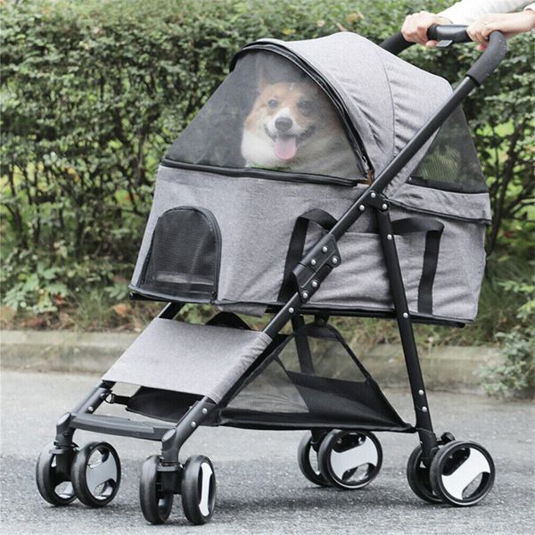 Large Foldable Dog Stroller Pet Cat Travel Pushchair Pram w/Mesh Windows 4 Wheel