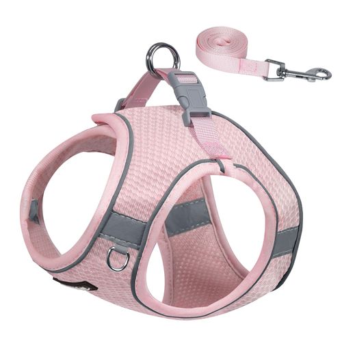 AIITLE Dog Harness No Choke Over, Step in Adjustable Dog Harness with a Leash, Breathable Mesh and Quick-Release Buckle - Outdoor Walking, Training, Running for Medium Dogs Pink L