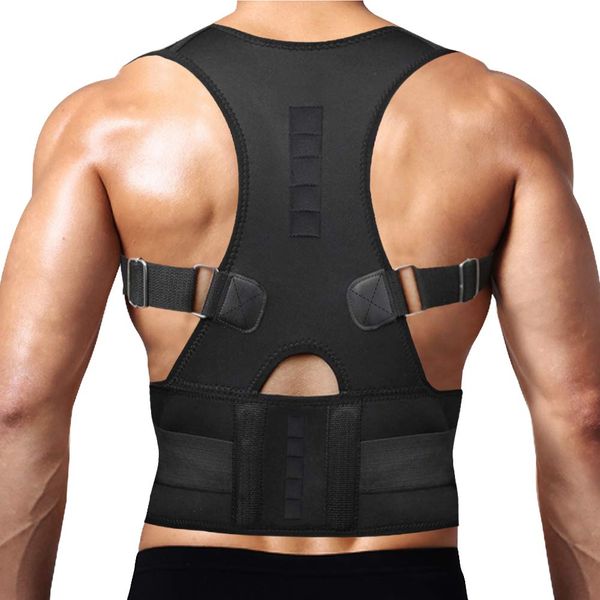 Thoracic Back Brace Posture Corrector - Magnetic Support for Neck Shoulder Upper and Lower Back Pain Relief - Perfect Posture Brace for Cervical Lumbar Spine - Fully Adjustable Belt (Black, Medium)