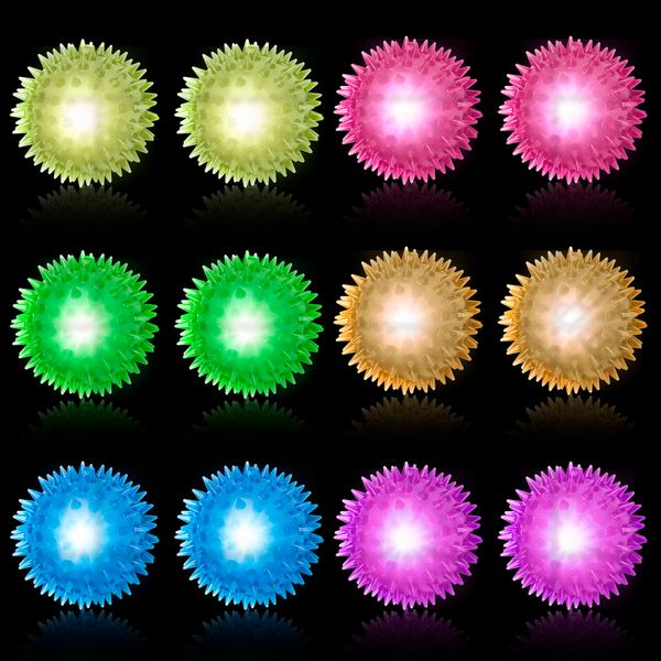 12 Pieces Light Up Bouncy Ball for Kids, 2.55" Spiky Sensory Balls for Stress Relief, LED Flashing Balls for Party Favors Student Gifts School Rewards