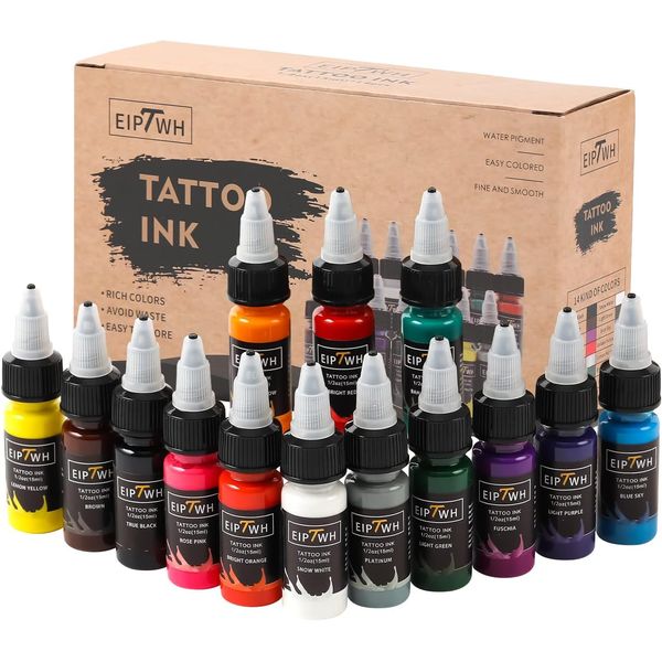 Tattoo Ink Set,EIPTWH 14 Colors Tattoo Ink Color Set 1/2oz 15ml/bottle Bright&Vibrant Color Ink for Tattooing Tattoo Supplies