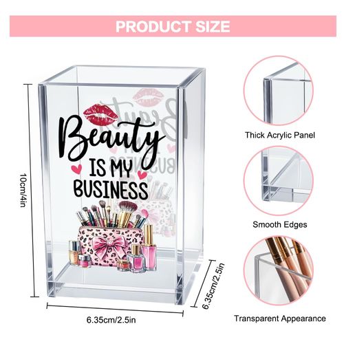 Vgrti Beauty Is My Business Acrylic Makeup Brush Organizer Holder, Makeup Artist Desk Acrylic Brushes Storage, Christmas Birthday Gifts for Daughter Niece Sister BFF Make Up Artist Makeup Lover
