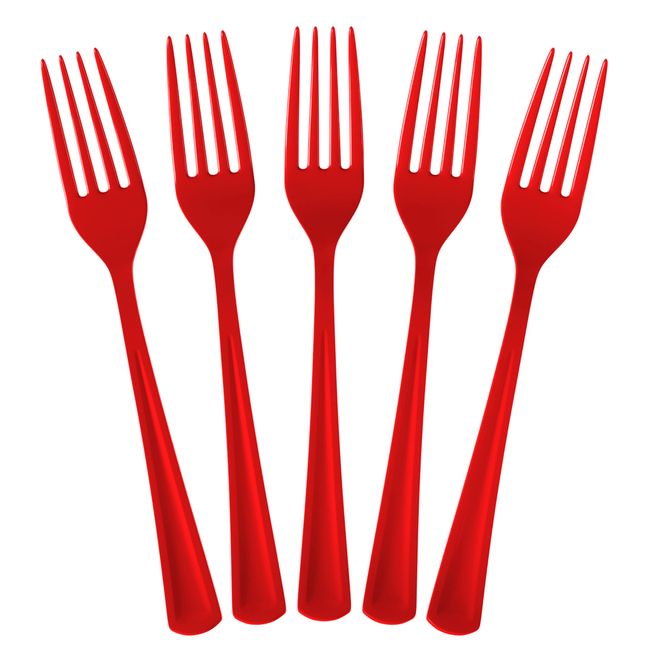 Disposable Red Plastic Forks 100 Pcs - Heavy Duty Red Plastic Disposable Cutlery - Red Disposable Flatware, Red Plastic Silverware, Plastic Forks Red Exquisite