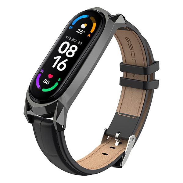 SenMore Kompatibel für Xiaomi Mi Band 6 Mi Band 5 Armband Leder, Lederband Armband Xiaomi Band 4/3 Uhrenarmband Handgelenk Smartwatch Ersatzbänder für Xiaomi Mi Band 6/5 Mi Band 4/3