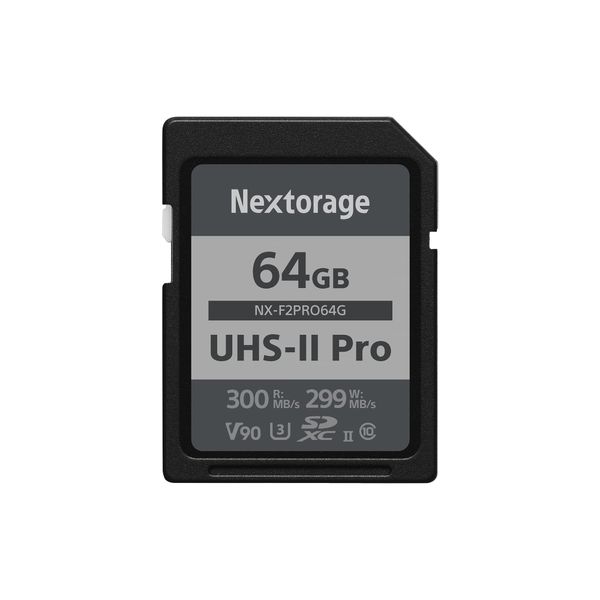 Nextorage NX-F2PRO64G/INE 64GB UHS-II V90 SDXC Memory Card, F2PRO Series, pSLC, 4K, 8K, Maximum Read Speed, 300MB/s Write Speed, 299MB/s