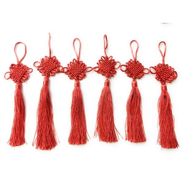 Job Lot 6 Red Chinese New Year Lucky Knot Knotting Cord Feng Shui Tassel Bag Charm Car/Wall Hanging 中国结