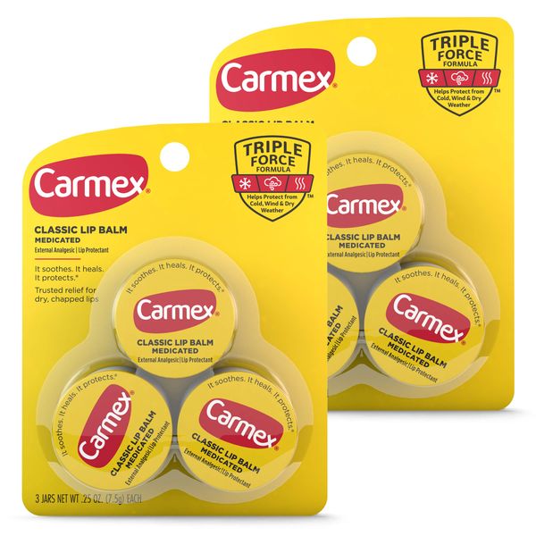 Carmex Medicated Lip Balm Jars, Lip Moisturizer for Dry, Chapped Lips, 0.25 OZ - 3 Count (2 pack)