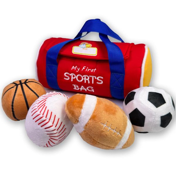 My First Sports Bag Baby Boy，Personalized baby gifts comes with DIY handwritten embroidery patch，Baby plush toy 4balls for babies，over3＋year old baby gift boy and girl，Baby boy gifts，baby sports toys,