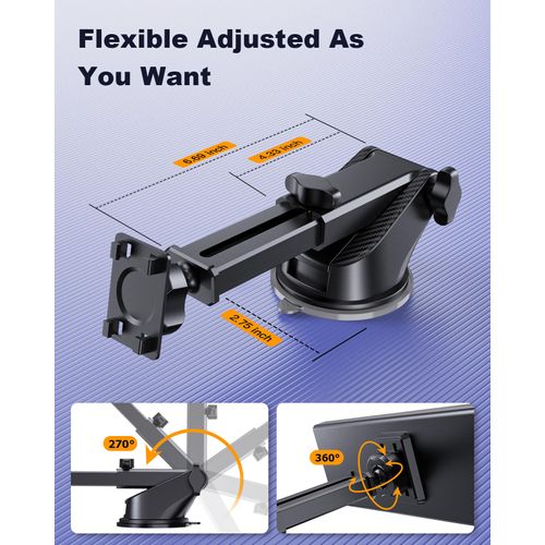 iGoevo Suction Cup Car Mount, Suitable for in-Car Monitors and CarPlay Screens, Tool-Free Installation, Dashboard & Windshield Use, 360° Rotation for Easy Angle Adjustment, Sturdy & Secure, Black