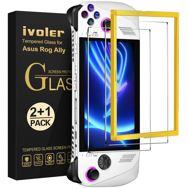 ivoler 2 Packs Screen Protector Compatible with ASUS ROG Ally Gaming Handheld 7 inch 2023 with Alignment Frame Tool, Tempered Glass Protection Film - without air bubbles -Ultra Resistant Hardness 9H