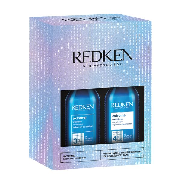 REDKEN Duo Set Shampoo 300ml & Conditioner 300ml für sprödes und geschädigtes Haar, Anti Haarbruch, Extreme Coffret, Geschenkset