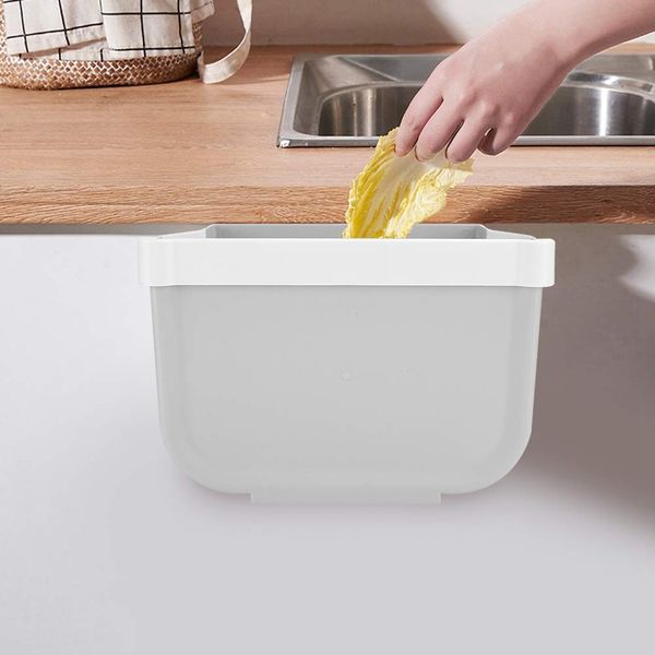 lyrlody Kitchen Cabinet Door Bin, Foldable Kitchen Bin, Kitchen Waste Bin, Folding Bucket, Attached to Kitchen Cabinet, Hanging Container for Cupboard Door, Drawer (Grey)