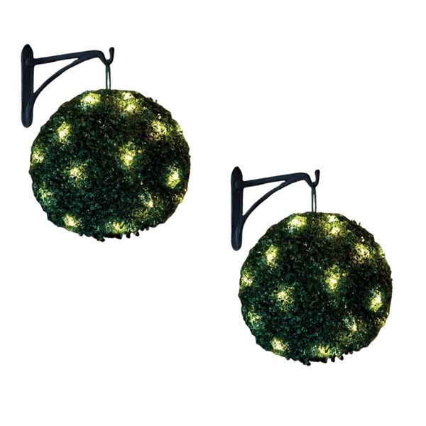 Solalite Solar Powered Topiary Ball - 20 Led Flower Lights - Dual Function Garden Sphere - Artificial Hanging Lights - Plant Hanging Topiary Ball Lights - Green - Pack of 1