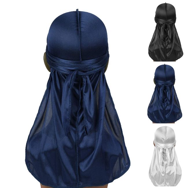 LASIEYO 3 adet İpeksi Yumuşak Durag Erkekler için Uzun Kuyruklu 360 Dalgalar Headwraps Set Dalga Kap Siyah, siyah, 18 X 15 X 1 cm