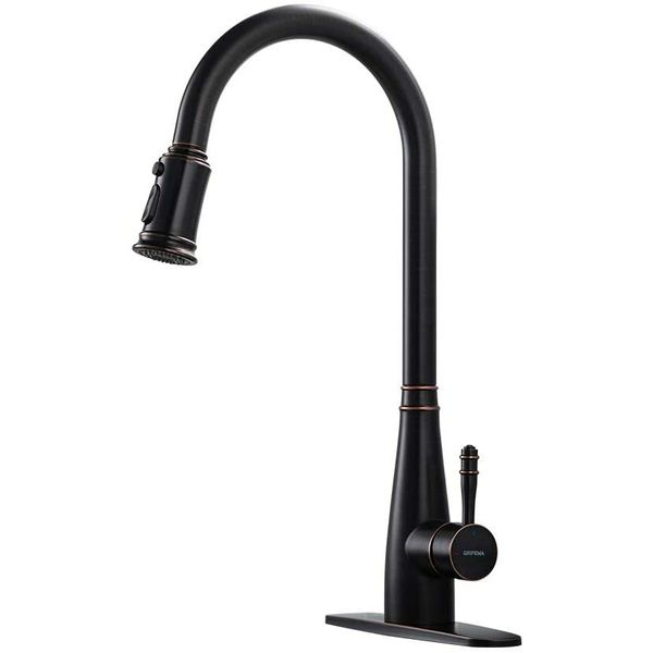 Stainless Steel Kitchen Faucets Single Lever Pull Down Sprayer Sink, Matte Black