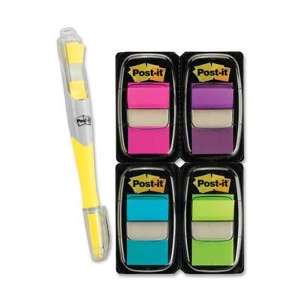 Post-it Flags, 1 Wide, Assorted Bright Colors Value Pack - 200 Flags with Highlighter, Pop-Up Dispenser
