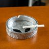 Alien Design Decorative Ashtray, Ancient Hieroglyphic Pattern, Metallic Silver Finish