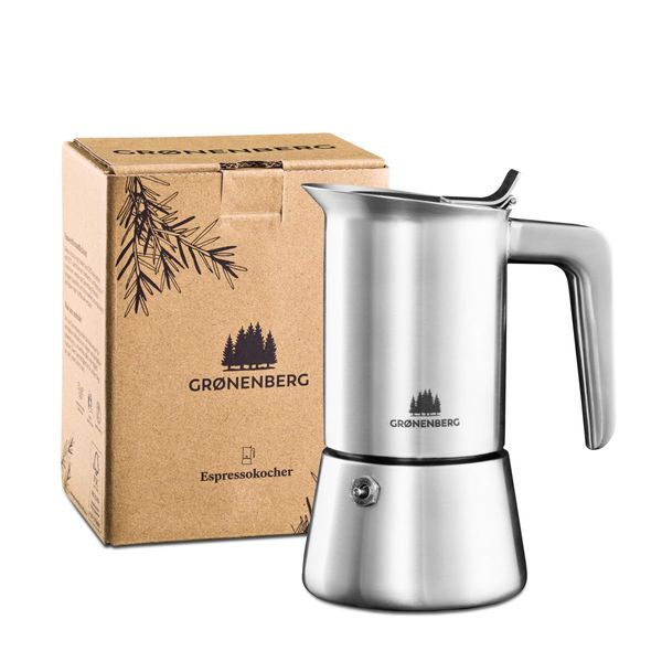 Groenenberg Moka Pot | Premium Espresso maker (4-6 Cup) made of stainless steel I Induction-Safe I Enjoy your delicious Moka pot coffee