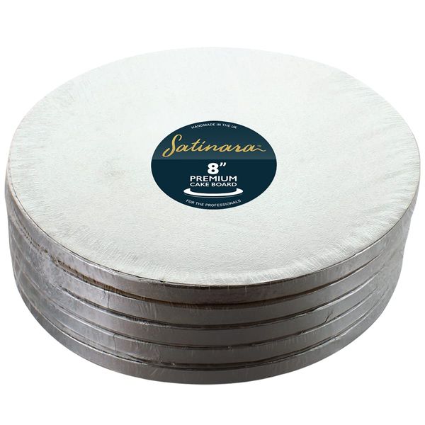 Culpitt Satinara Cake Boards, 8" Cake Drums, Silver Foil Covered, 12mm Thick - 8 Inch Round (Pack of 5), 88376