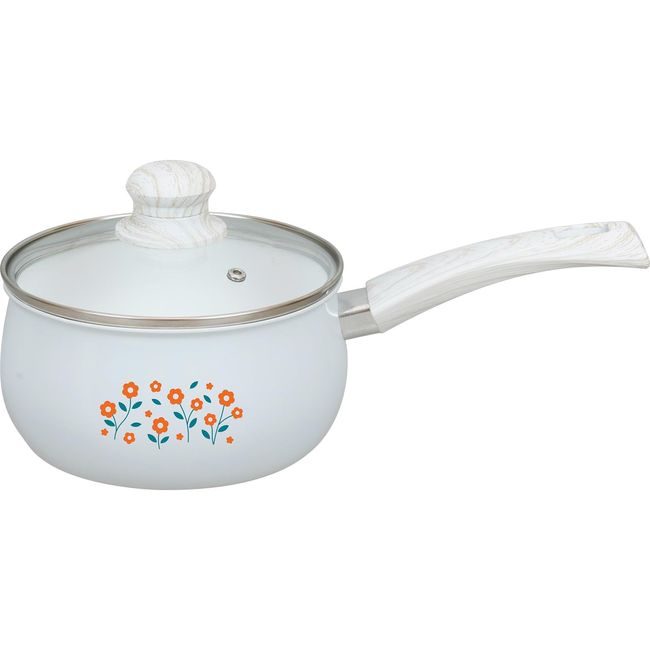 Wahei Freiz RB-2863 Single Handled Pot, 7.1 inches (18 cm), Induction Gas, Ceramic Processing, Enameled Finish, White, Showa Retro Retro, Little