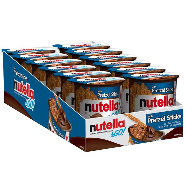 Nutella & GO! Bulk 12 Pack, Hazelnut and Cocoa Spread with Pretzel Sticks, Snack Cups for Kids, 1.9 oz Each