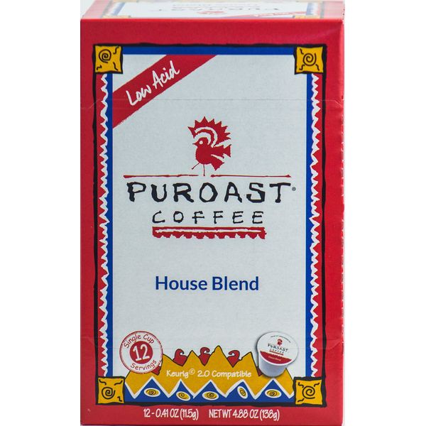 Puroast Low Acid Coffee Single-Serve Pods, Premium House Blend, High Antioxidant, Compatible with Keurig 2.0 Coffee Makers (12 Count)