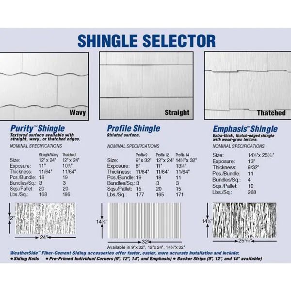 WeatherSide Purity Straight Fiber Cement Siding Shingle 12 x 24 Inch 18 Bundle