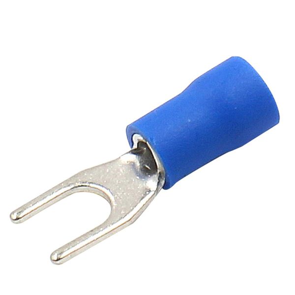 Baomain Insulated Fork Spade Wire Connector Electrical Crimp Terminal 14-16AWG(1.5-2.5 mmq) USA #8 Blue (100PCS)