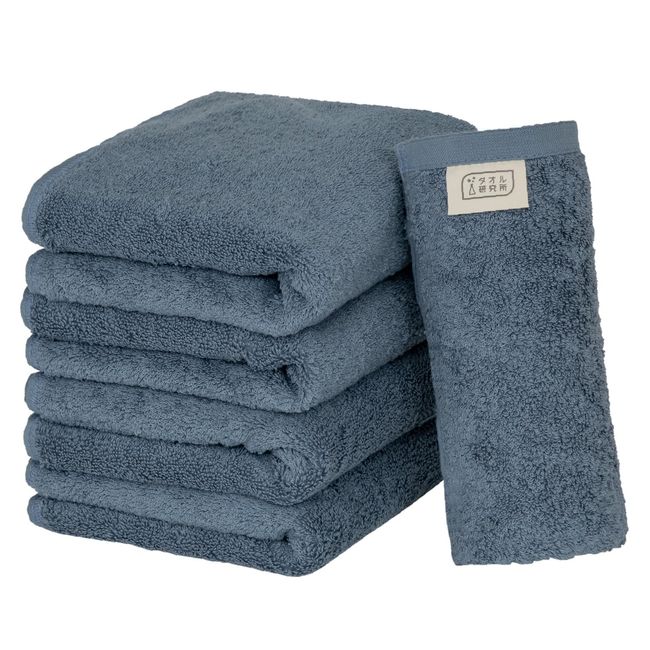 Kenkyujo Towels Volume Rich #003 Face Towel, Set of 5, Fluffy, Hotel Specifications, Rapid Absorption, 100% Cotton, Durable, Less Shedding, Available in 10 Colors, Japanese Technology, Smoky Blue