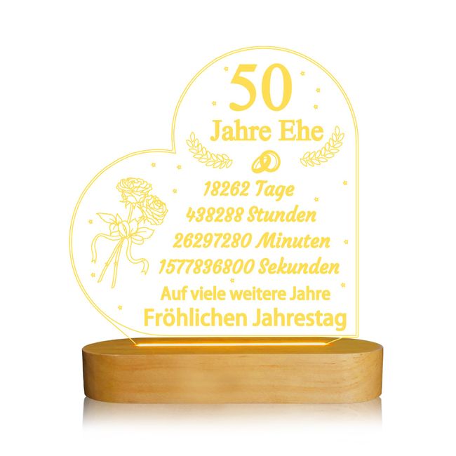 Lightzz Hochzeitstag Geschenke für Frauen, 3d Illusion Lamp Ich liebe dich Nachtlicht romantischer Text mit glücklichem Jubiläumsgeschenk für Frau Ehemann Süßes Valentinstag(50th)