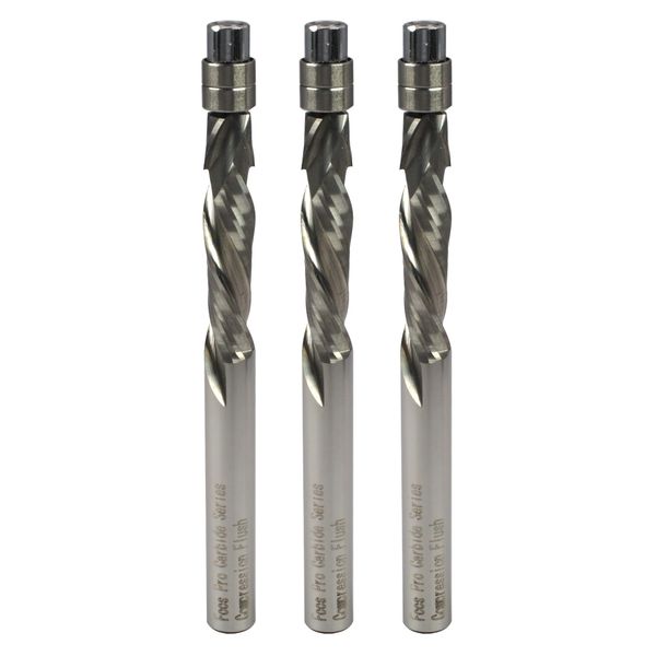 Foos - Flush Cut Router Bits - 1/4” Shanks - USA Veteran Owned (3 Pack Compression Cut)