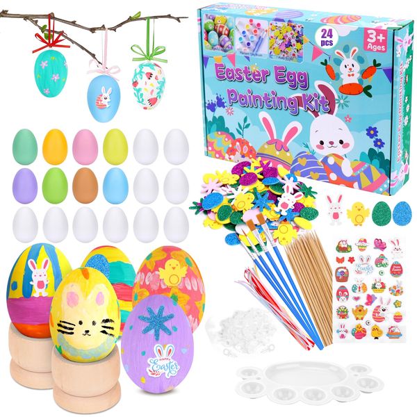 Dreamtop Easter Egg Decorating Kit, Plastic Eggs to Decorate with Box Easter Stickers 24 Pcs, Easter Egg Decorations Easter Crafts, Home, DIY Decor Easter Activities for Kids
