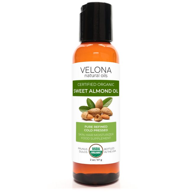 Velona USDA Certified Organic Sweet Almond Oil - 2 oz | Refined, Cold Pressed