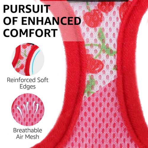 SCENEREAL Cat Harness & Leash Set Escape Proof - Adjustable Air Mesh Vest with Reflective Strips for Kittens, Puppies, Rabbits, Cherry M