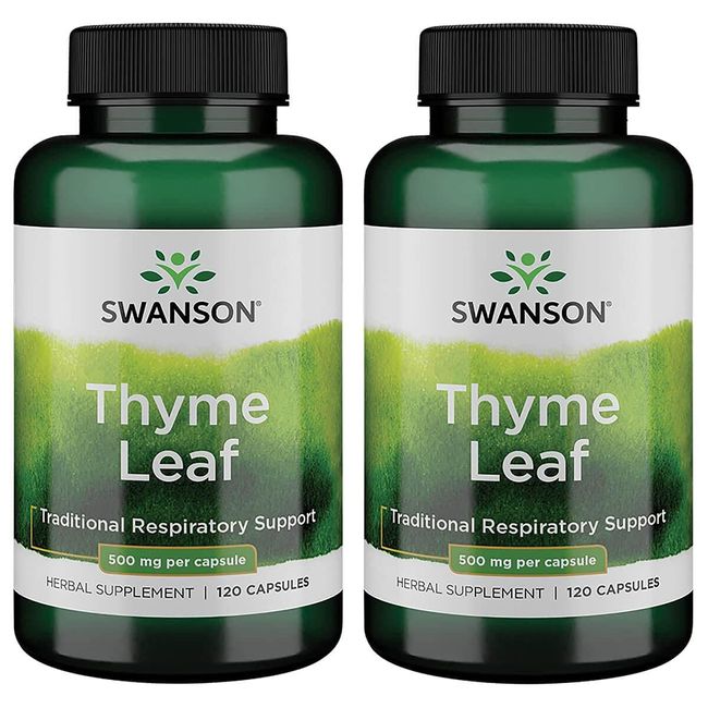 Swanson Thyme Leaf - Herbal Supplement Supporting Respiratory System Health - Natural Formula Aiding Digestive System Health - (120 Capsules, 500mg Each) (2 Pack)
