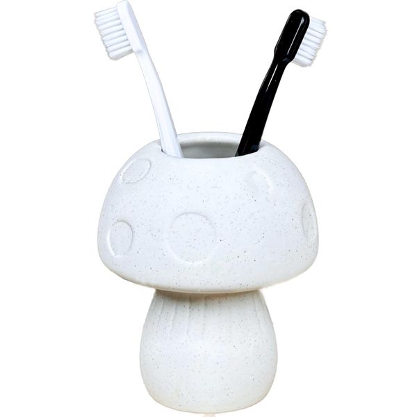 Cute Toothbrush Holder, Mushroom Bathroom Decor, Paintable Kawaii Funny Bath Toothbrush Holder for Kids, Mushroom Decorations Stuff Holders Caddy for Pencil/Candle/Flower-Ceramic Matt White