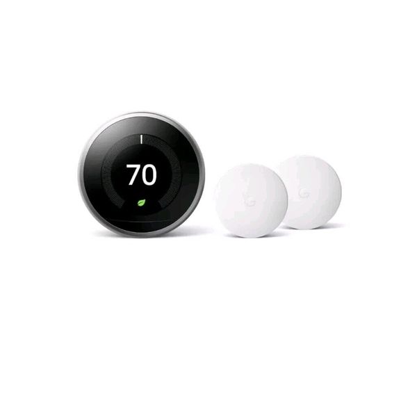 Google Nest Learning Thermostat with 2 Temperature Sensor Stainless Color Sealed