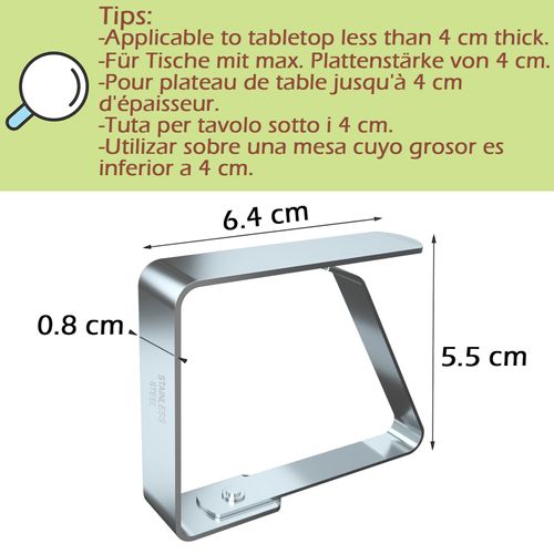 Blooven Tablecloth Clips 6 Pack Stainless Steel Table Cover Clamps Table Cloth Holders (5.5cm x 6 Pack)