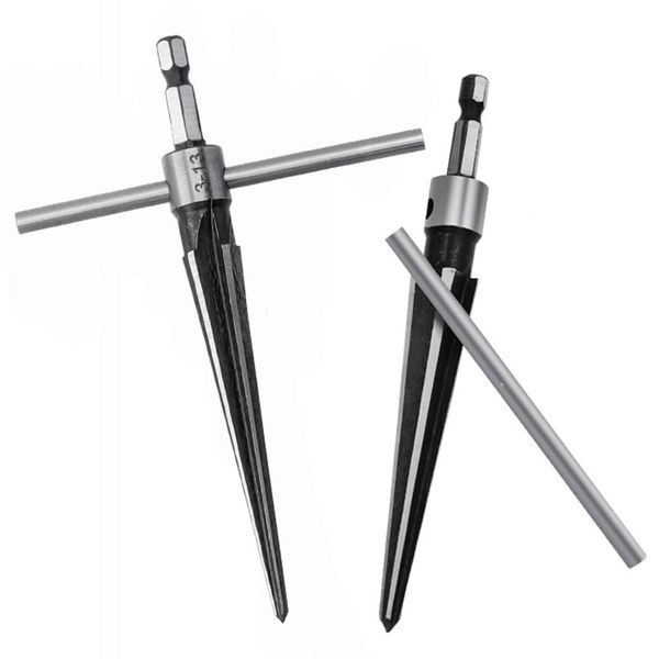 Gasea 2 Packs Tapered Reamer, 1/4" Hex Shank T Shape Guitar Bridge Pin Hole Handle Drilling Reamer for Planks Chamfering Screw Sinking Holes