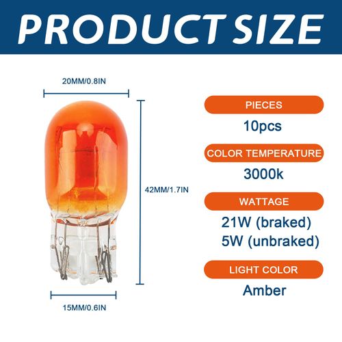 vvag 10 PCS 7443 Brake Light Bulb,T20 Automotive Light Bulb 7443A Miniature Bulb 12V 21/5W Ultra-bright Turn Signal Light Replacement for Cars,Trucks,SUVs (7443Amber)
