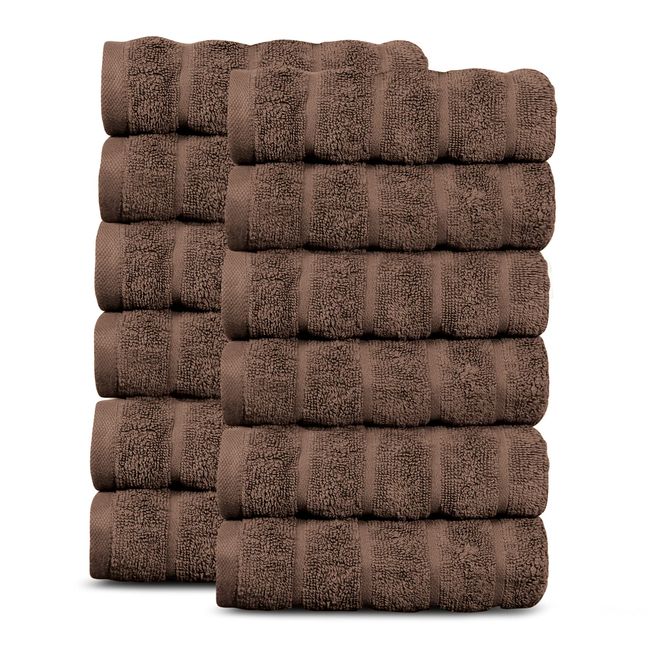 Lavish Touch 100% Cotton Turkish Weave 650 GSM Hudson Pack of 9 Wash Cloths Coffee