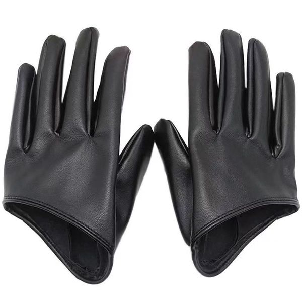 CINECE Gothic Punk PU Faux Leather Gloves, Black, Stylish, Dance, Stage, Motorcycle, Cosplay, Accessories, Costume, Half Glove Black