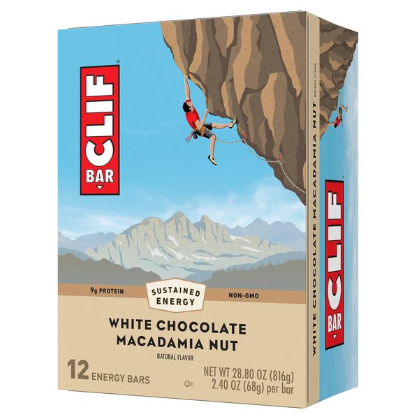 CLIF BAR - White Chocolate Macadamia Nut Flavor - Made with Organic Oats - 9g Protein - Non-GMO - Plant Based - Energy Bars - 2.4 oz. (12 Pack)