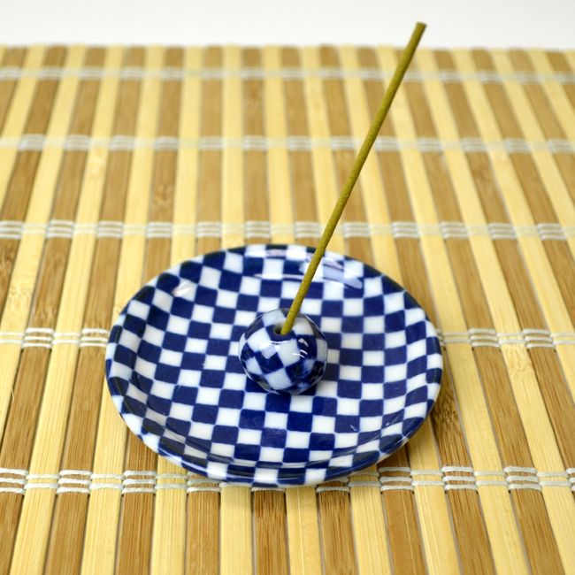 Mino ware Japanese modern taste incense plate &quot;Ichimatsu&quot; #3178<BR> [Incense holder] [Pottery] [Incense plate] [Japanese style] [Japanese pattern] [Japanese modern] [Classical pattern] [Checkered pattern] [Made in Japan] [Kunjudo] [Mino ware] [S