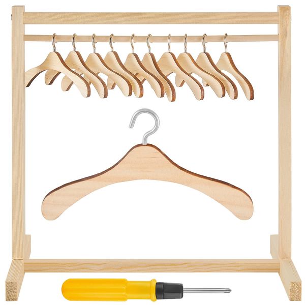 Civaner 22 Pcs Doll Garment Rack with Wooden Dolls Clothes Hanger for 18 Inch Girl Doll Clothes Mini Doll Clothes Hangers Doll Wardrobe Furniture Accessories for Dollhouse Baby Shower Supplies