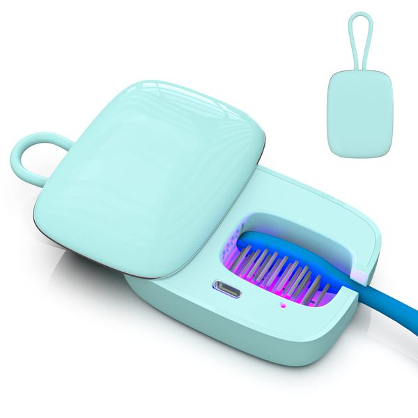 U V Toothbrush Covers, Portable Toothbrush Holder with U V Cleaning Light, Rechargeable Travel Toothbrush Box Case with Holder for Household and Travelling or Business Trips (Blue)