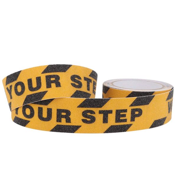 5M Non Slip Tape PVC Anti Slip Abrasive Safety Tape with Lettering Watch Your Step for Floor Stair Step