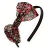 Thin Black Silk with Side Floral Pattern Fabric Bow Alice/Hair Band/Headband