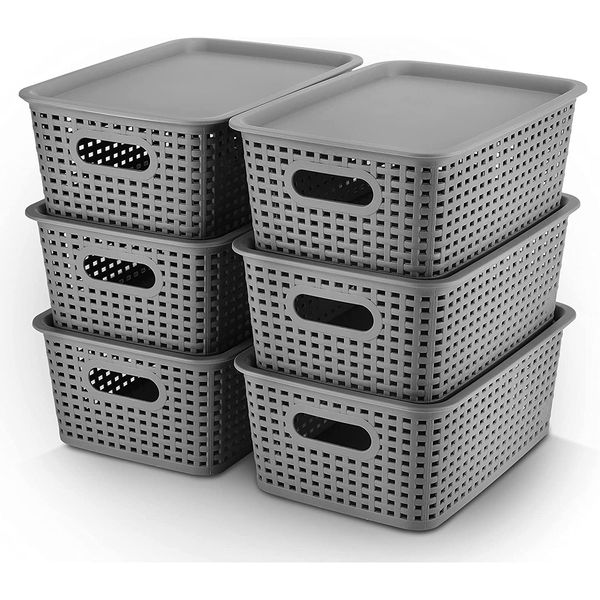 Plastic Storage Baskets with Lid Organizing Container Knit Storage Organizer Bin